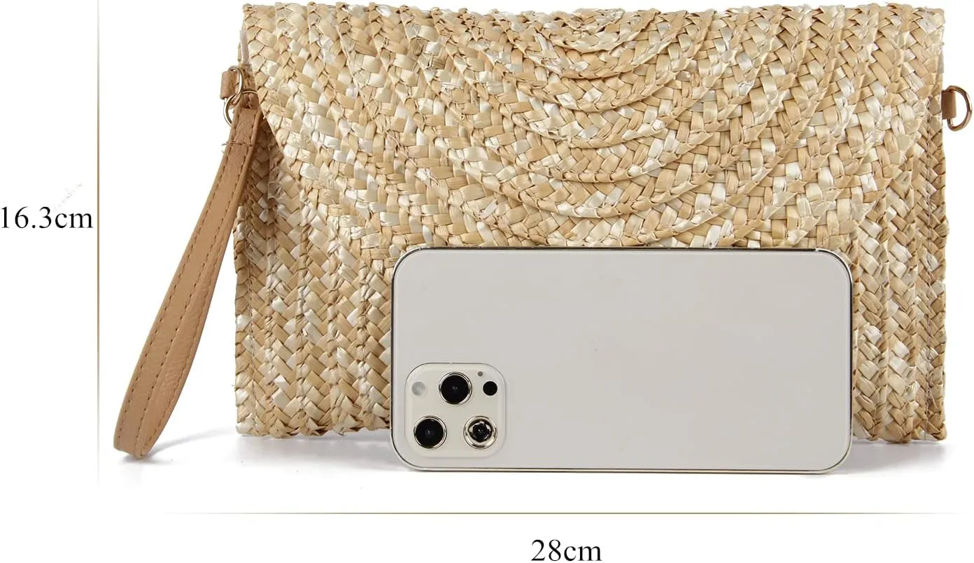 Oweisong Straw Purses for Women Summer Beach Straw s Clutch Purses Crossbody Bag Handmade Women Envelope Handbag Wallet