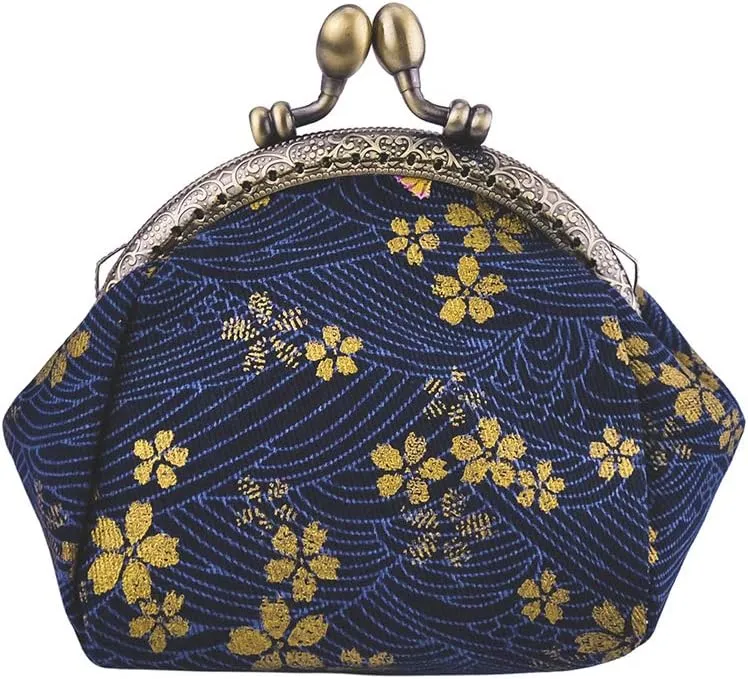 Oyachic Canvas Coin Purse Floral Change Pouch Vintage Clutch Wallet with Clasp Closure for Girls and Women