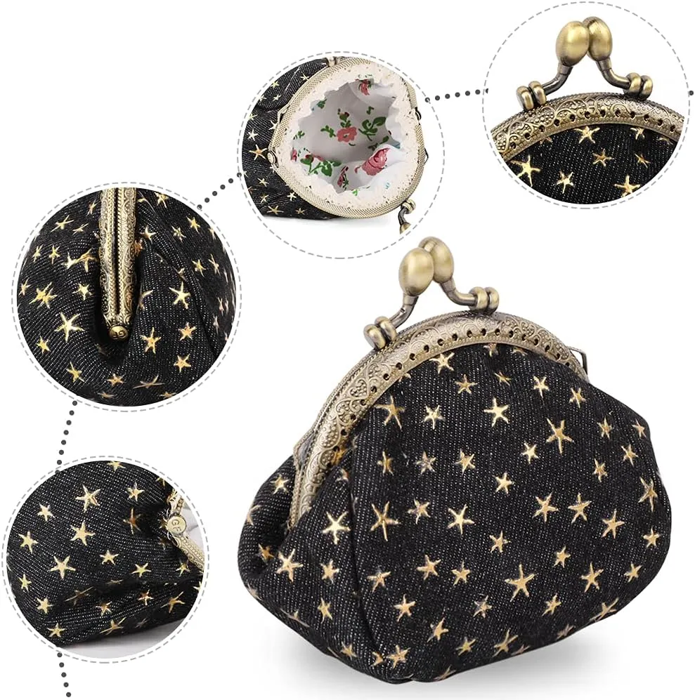 Oyachic Five-Pointed Star Coin Purse Denim Change Pouch Wallets Buckle with Kisslock Clasp Coin Holder Clutch Handbags for Women Ladies