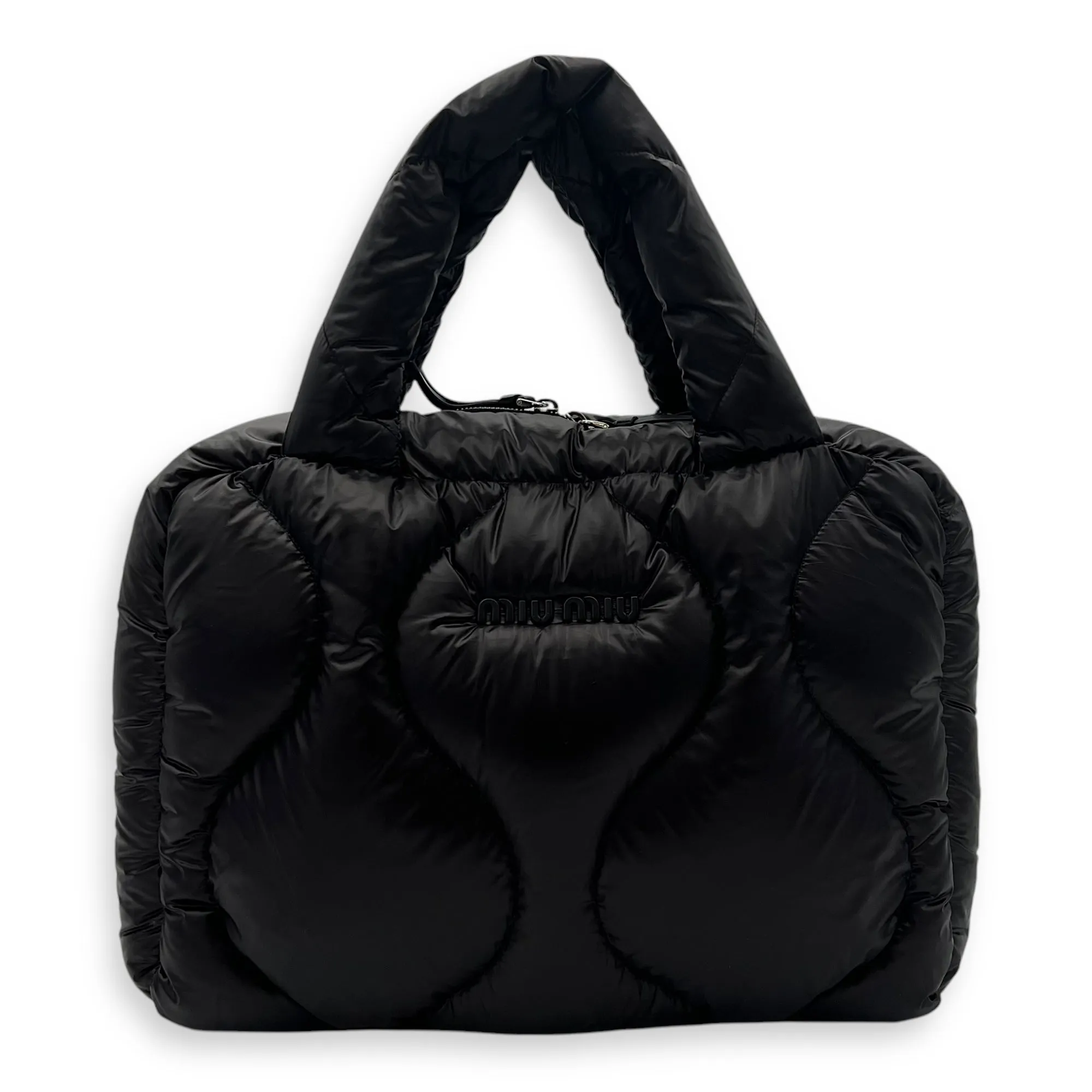 Paded Boston Top Handle Bag Black in Nylon, Silver hardware