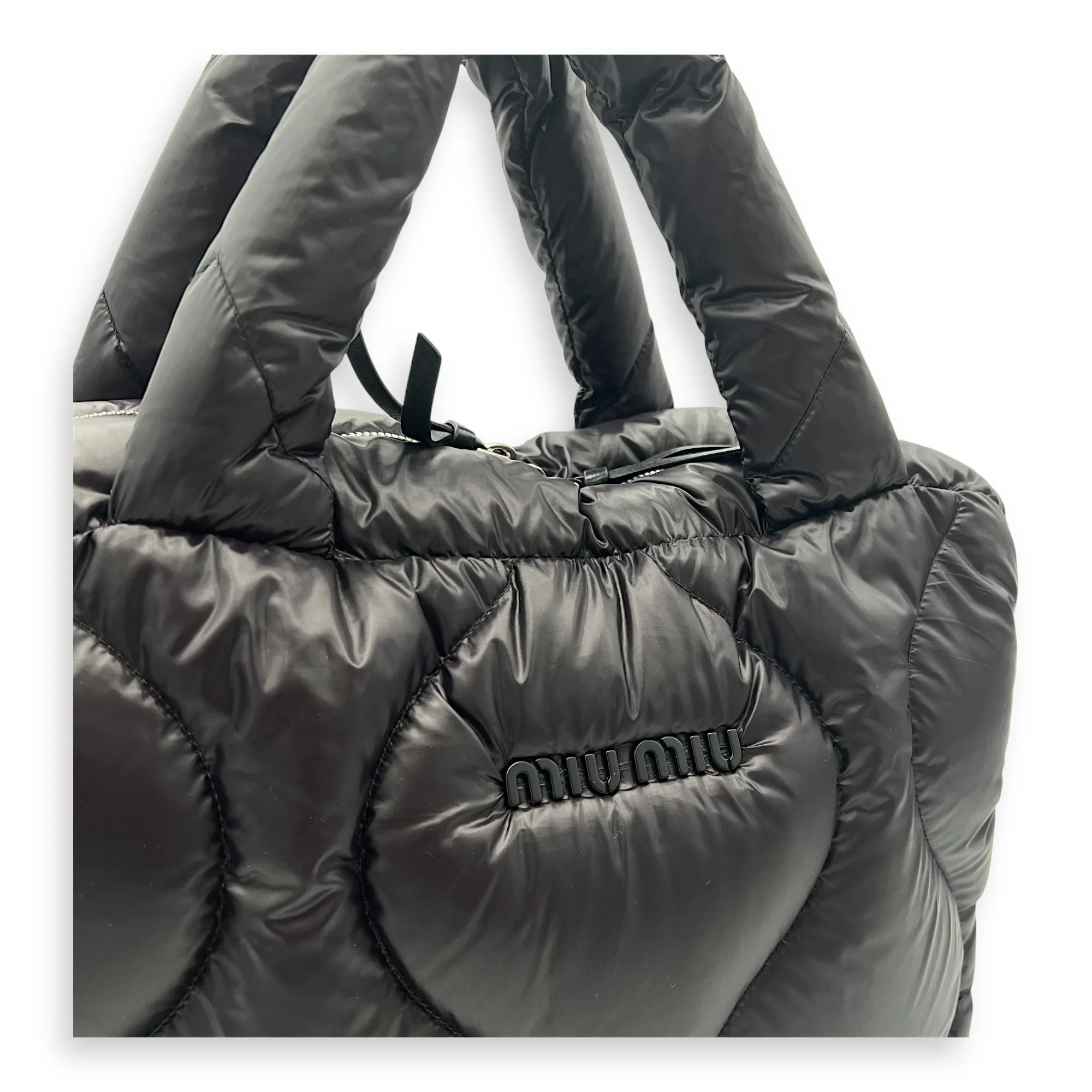 Paded Boston Top Handle Bag Black in Nylon, Silver hardware
