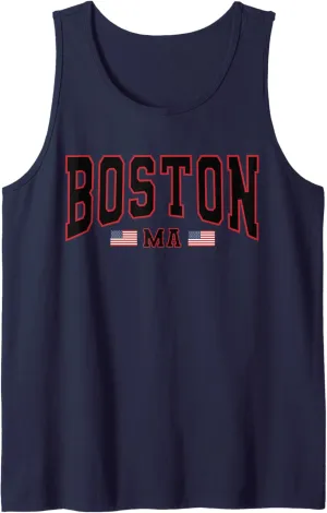 Patriotic Boston MA USA Flag Varsity Vintage Boston Tank Top