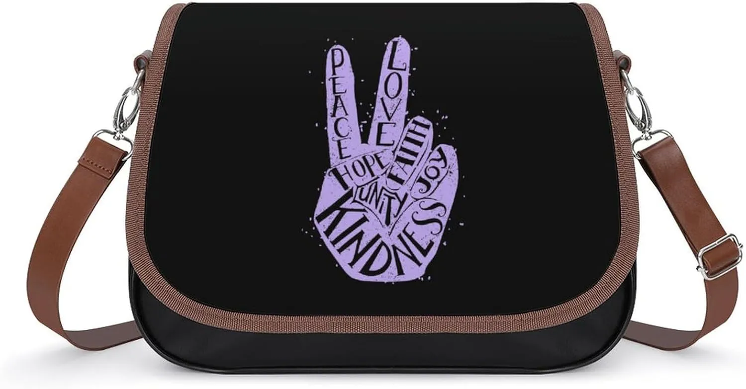 Peace Love Faith Joy Crossbody Bag Anti-Theft Side Shoulder Bags Adjustable Leather Messenger Bag Unisex