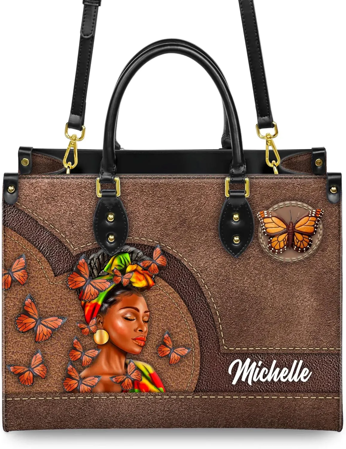 Personalized Black Queen Leather Bag, Gift for African American, Afro Black Girl, Mother's Day Gift