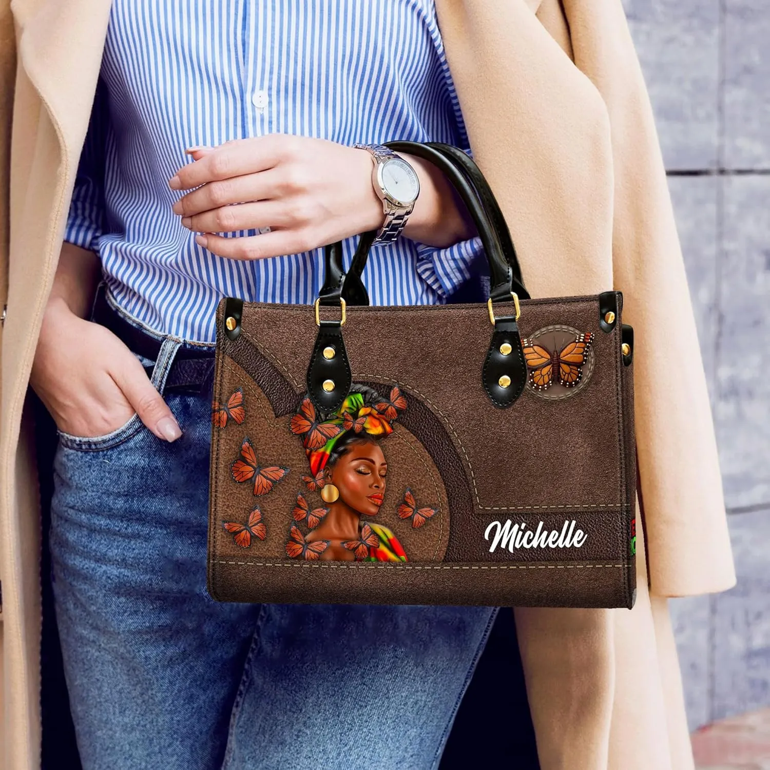 Personalized Black Queen Leather Bag, Gift for African American, Afro Black Girl, Mother's Day Gift