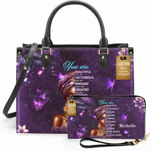 Personalized Leather Handbag For Black African Women – Matching Purse and Wallet Set – Mother's Day Gifts for Melanin Woman