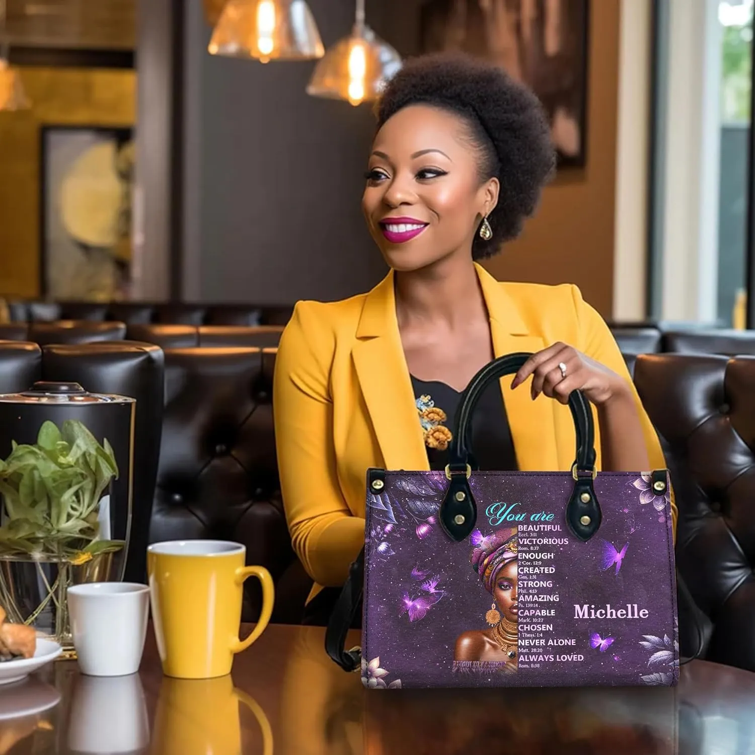 Personalized Leather Handbag For Black African Women – Matching Purse and Wallet Set – Mother's Day Gifts for Melanin Woman