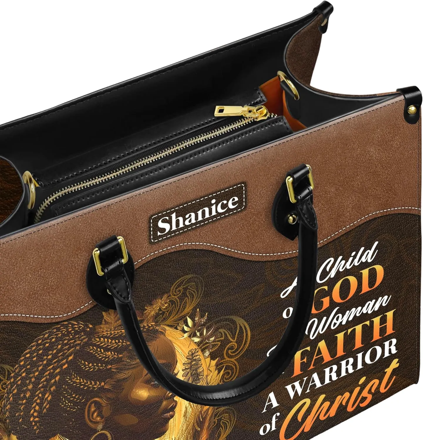 Personalized Leather Handbag with Zipper for African American Woman, Custom Purses Gift For Black Women, Mother's Day Gift