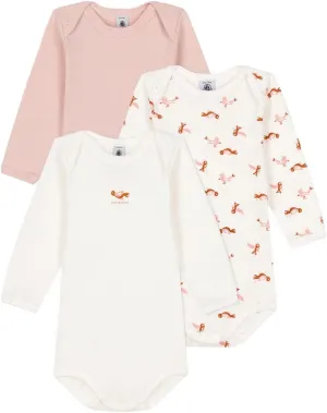Petit Bateau BABIES' BIRD PRINT LONG-SLEEVED COTTON BODYSUITS - 3-PACK SIZES 3-36 MONTHS