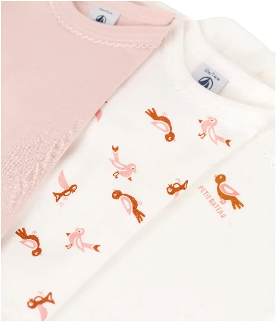 Petit Bateau BABIES' BIRD PRINT LONG-SLEEVED COTTON BODYSUITS - 3-PACK SIZES 3-36 MONTHS
