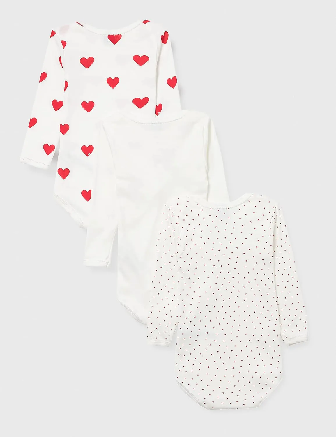 Petit Bateau Babies' Heart Patterned Long-Sleeved Cotton Bodysuits - 3-Pack STYLE A00BC SIZES 3-36 MONTHS