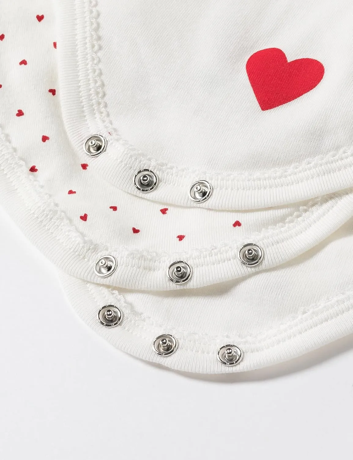 Petit Bateau Babies' Heart Patterned Long-Sleeved Cotton Bodysuits - 3-Pack STYLE A00BC SIZES 3-36 MONTHS