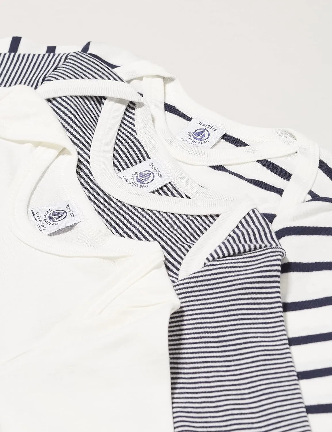 Petit Bateau Babies' Long-Sleeved Stripy Cotton Bodysuits - 3-Pack STYLE A01TB SIZES 3-36 MONTHS