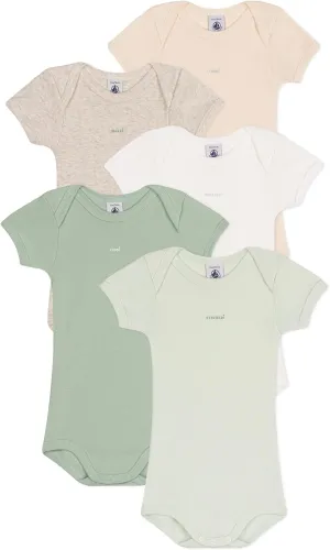 Petit Bateau Babies' Short-sleeved Cotton Bodysuits - 5-Pack SIZES 3-36 MONTHS