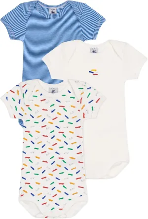Petit Bateau Babies' Short-sleeved Cotton Skate Pattern Bodysuits - 3-Pack SIZES 3-36 MONTHS
