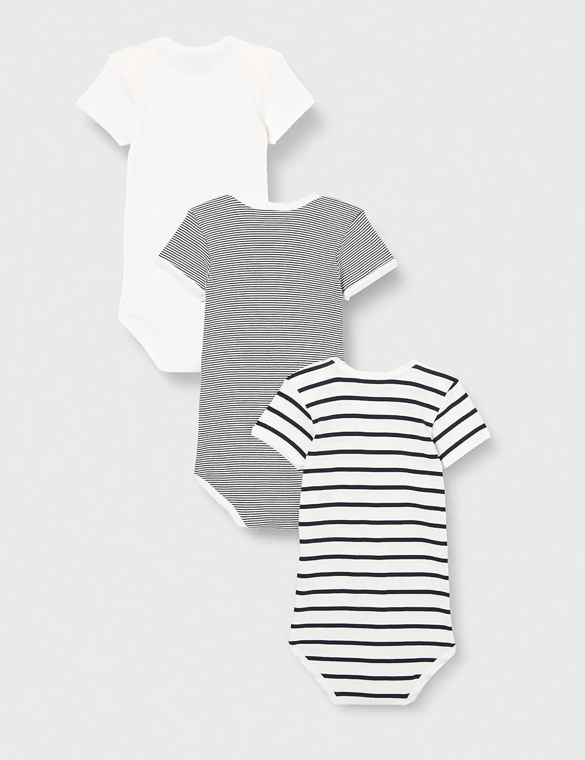 Petit Bateau Babies' Short-Sleeved Stripy Cotton Bodysuits - 3-Pack STYLE A01TC SIZES 3-36 MONTHS