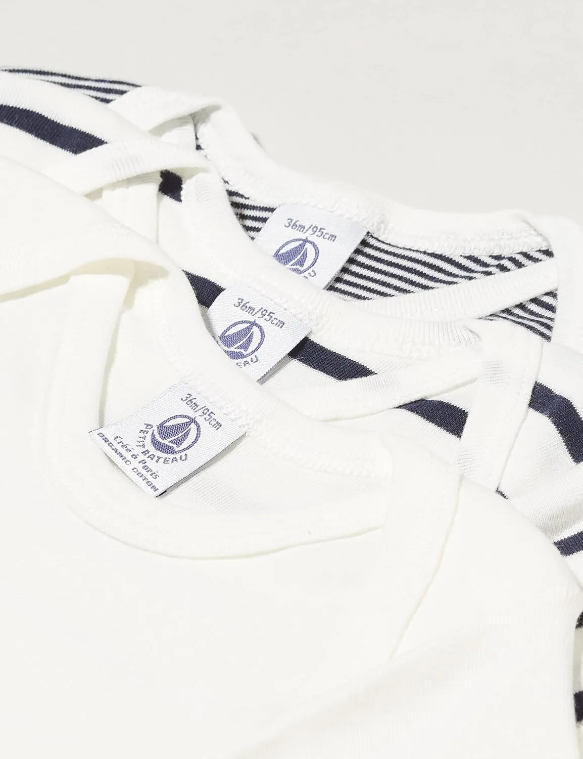 Petit Bateau Babies' Short-Sleeved Stripy Cotton Bodysuits - 3-Pack STYLE A01TC SIZES 3-36 MONTHS
