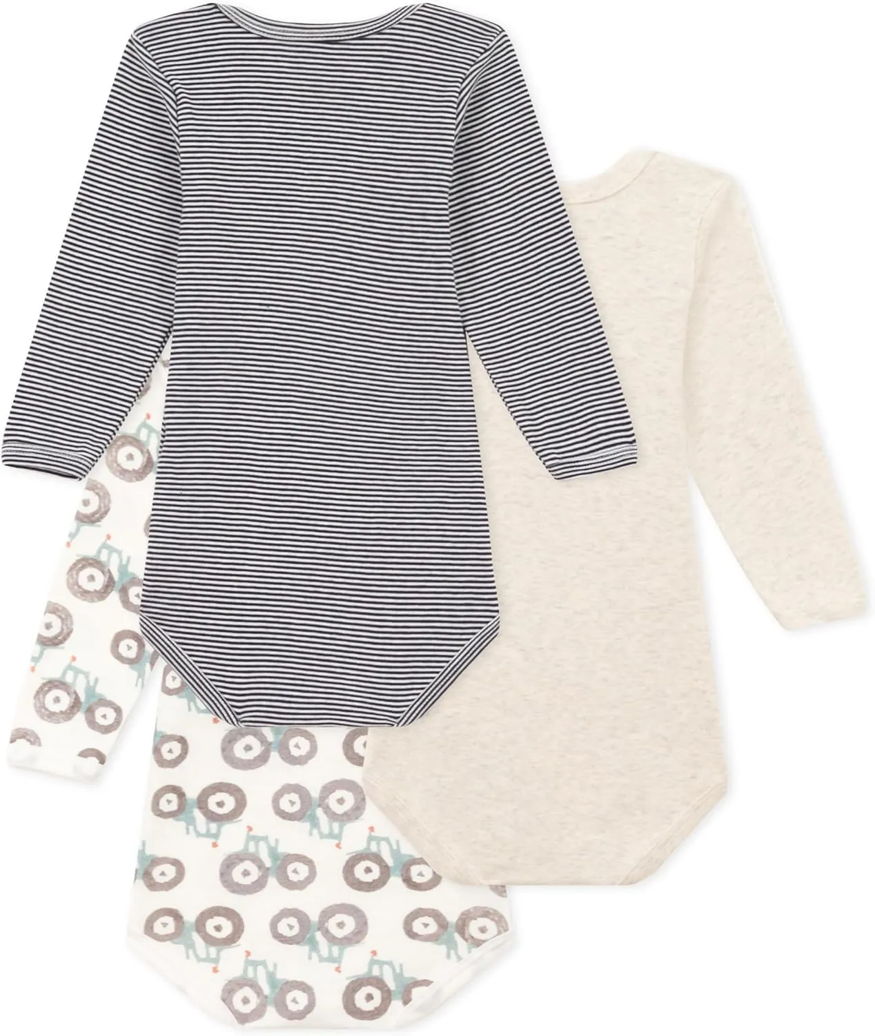 Petit Bateau Babies' Tractor Patterned Long-Sleeved Cotton Bodysuits - 3-Pack SIZES 3-36 MONTHS
