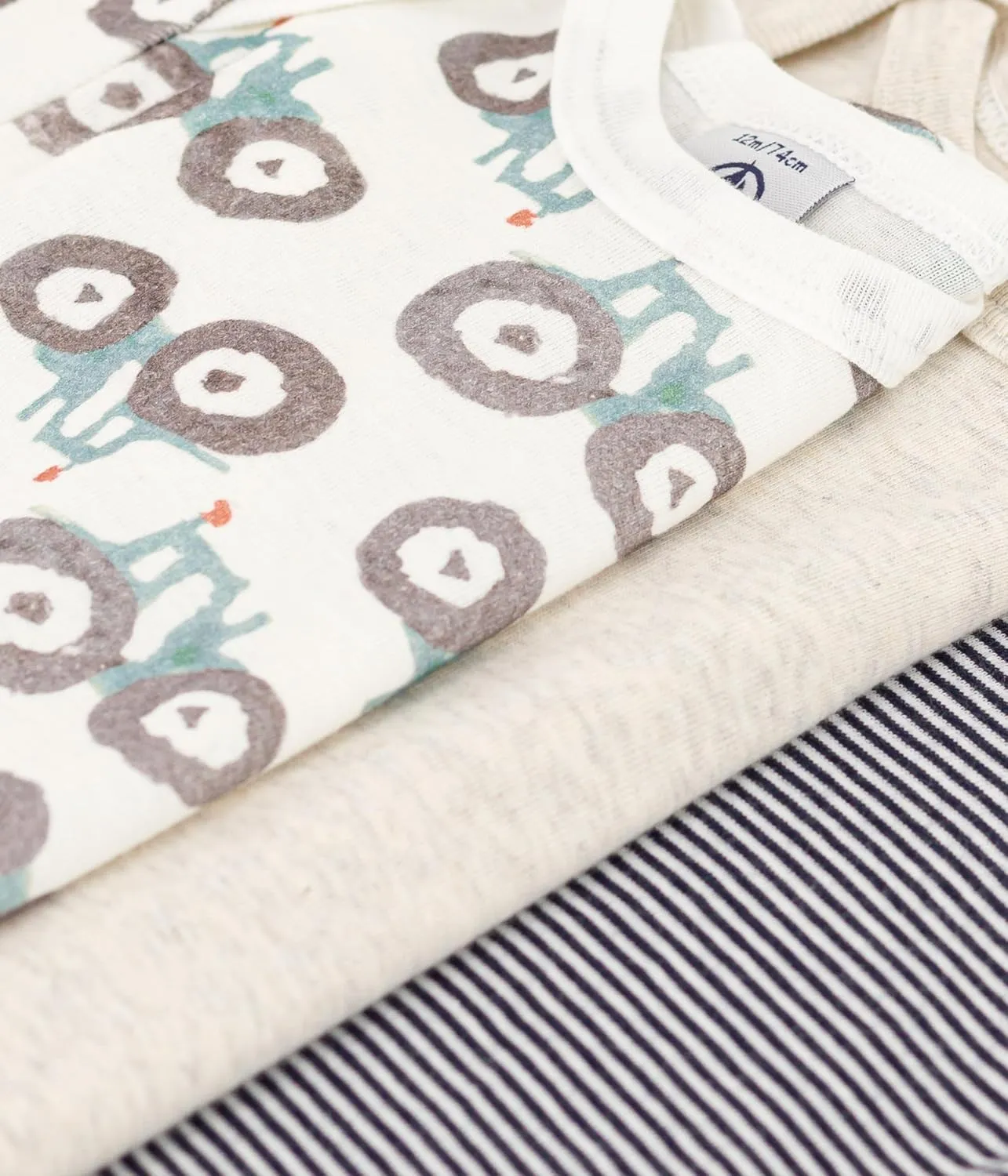 Petit Bateau Babies' Tractor Patterned Long-Sleeved Cotton Bodysuits - 3-Pack SIZES 3-36 MONTHS