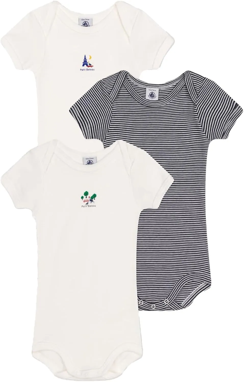 Petit Bateau BABY BOY' SHORT-SLEEVED COTTON BODYSUITS - 3-PACK SIZES 3-36 MONTHS