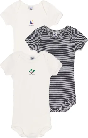 Petit Bateau BABY BOY' SHORT-SLEEVED COTTON BODYSUITS - 3-PACK SIZES 3-36 MONTHS