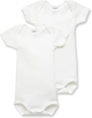 Petit Bateau Pack of 2 Unisex Baby Plain Short-Sleeve Bodysuits Style 15085 Sizes 1-24 Months (Size 36/M Style 15085) White