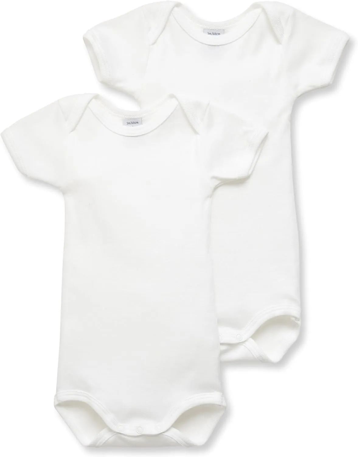 Petit Bateau Pack of 2 Unisex Baby Plain Short-Sleeve Bodysuits Style 15085 Sizes 1-24 Months (Size 36/M Style 15085) White