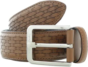 Pierre Cardin Light Brown Weave Textured Classic D-Ring Adjustable Belt Adjustable Mens Belt-36 for Mens