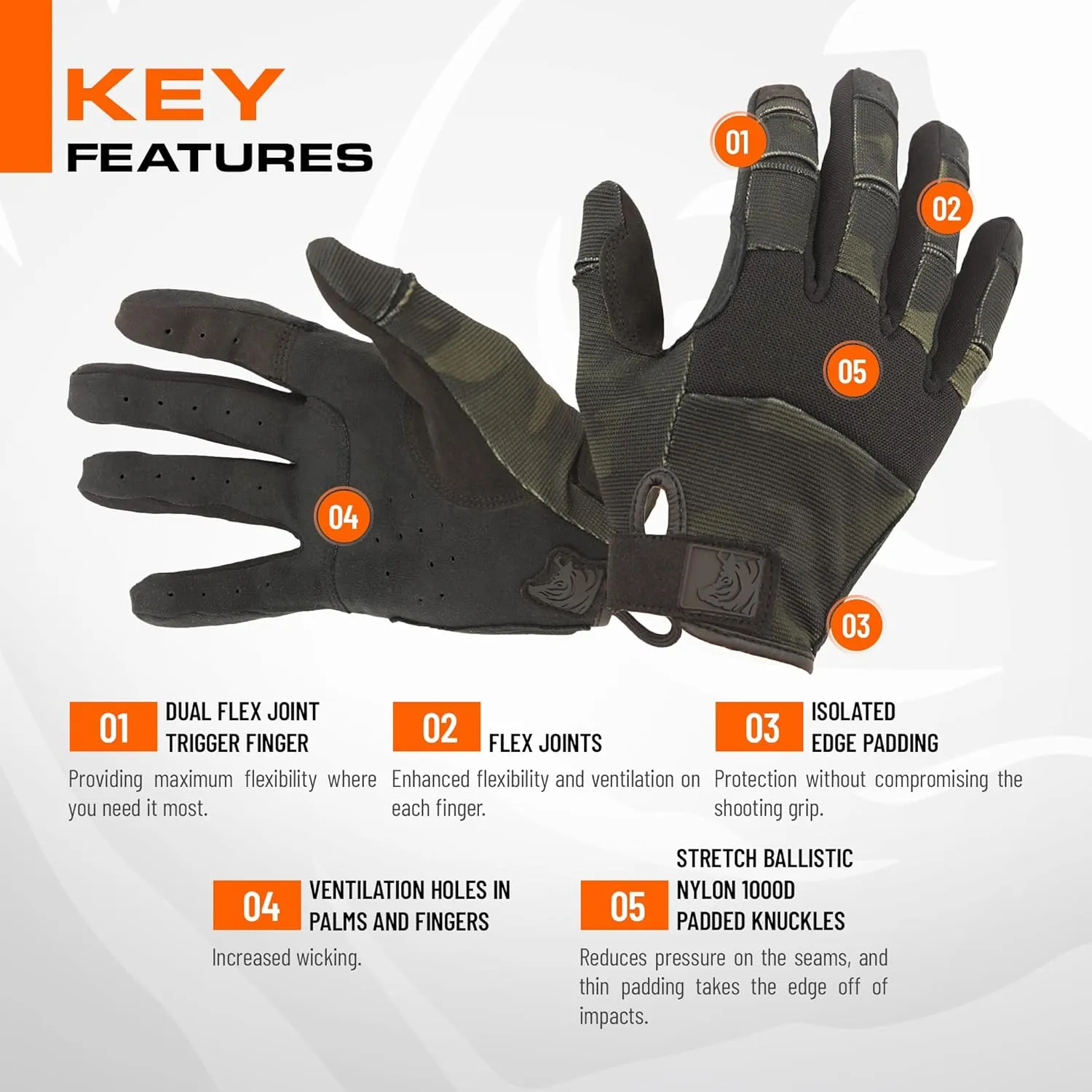 PIG Alpha Full Dexterity Tactical Gloves for Shooting, Touchscreen Compatible, Breathable, 1 Pair