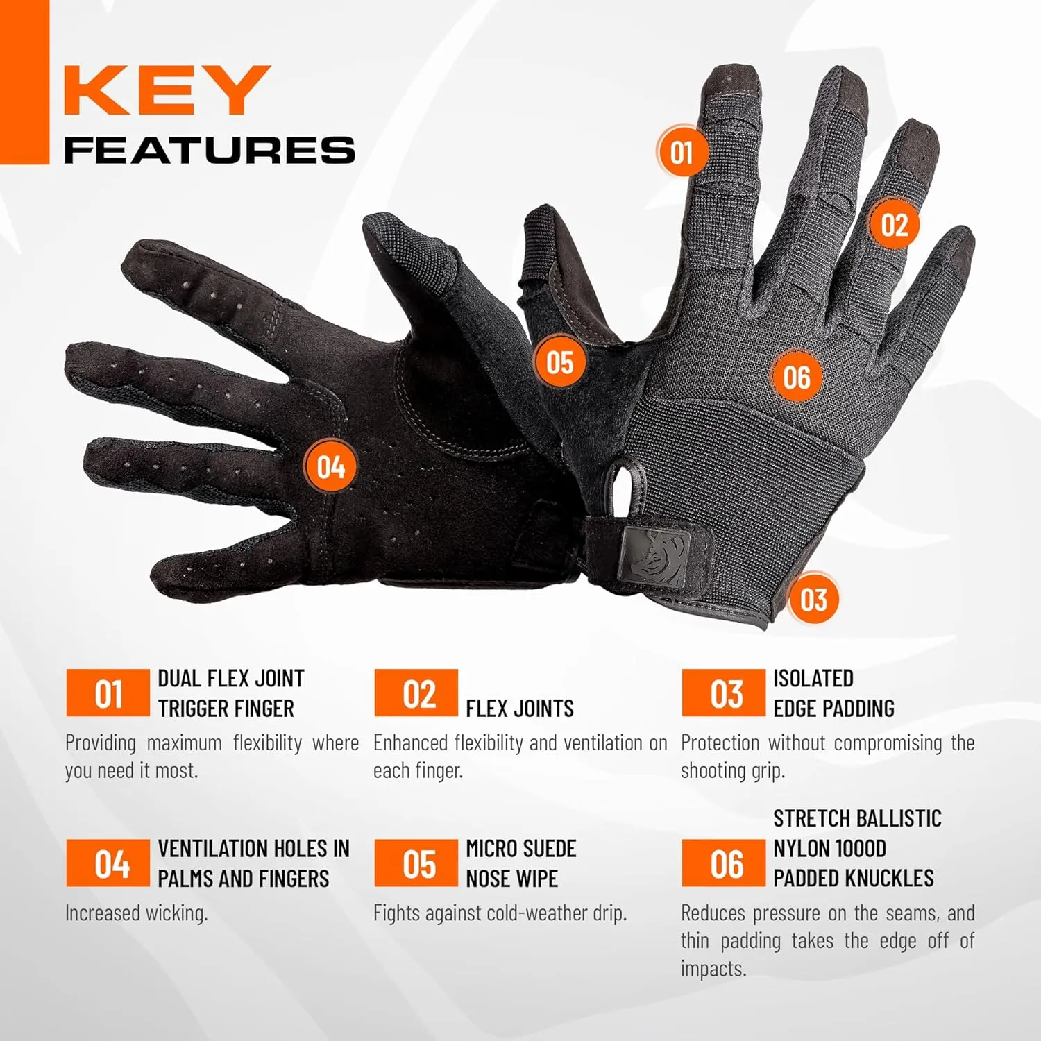 PIG Alpha Full Dexterity Tactical Gloves for Shooting, Touchscreen Compatible, Breathable, 1 Pair