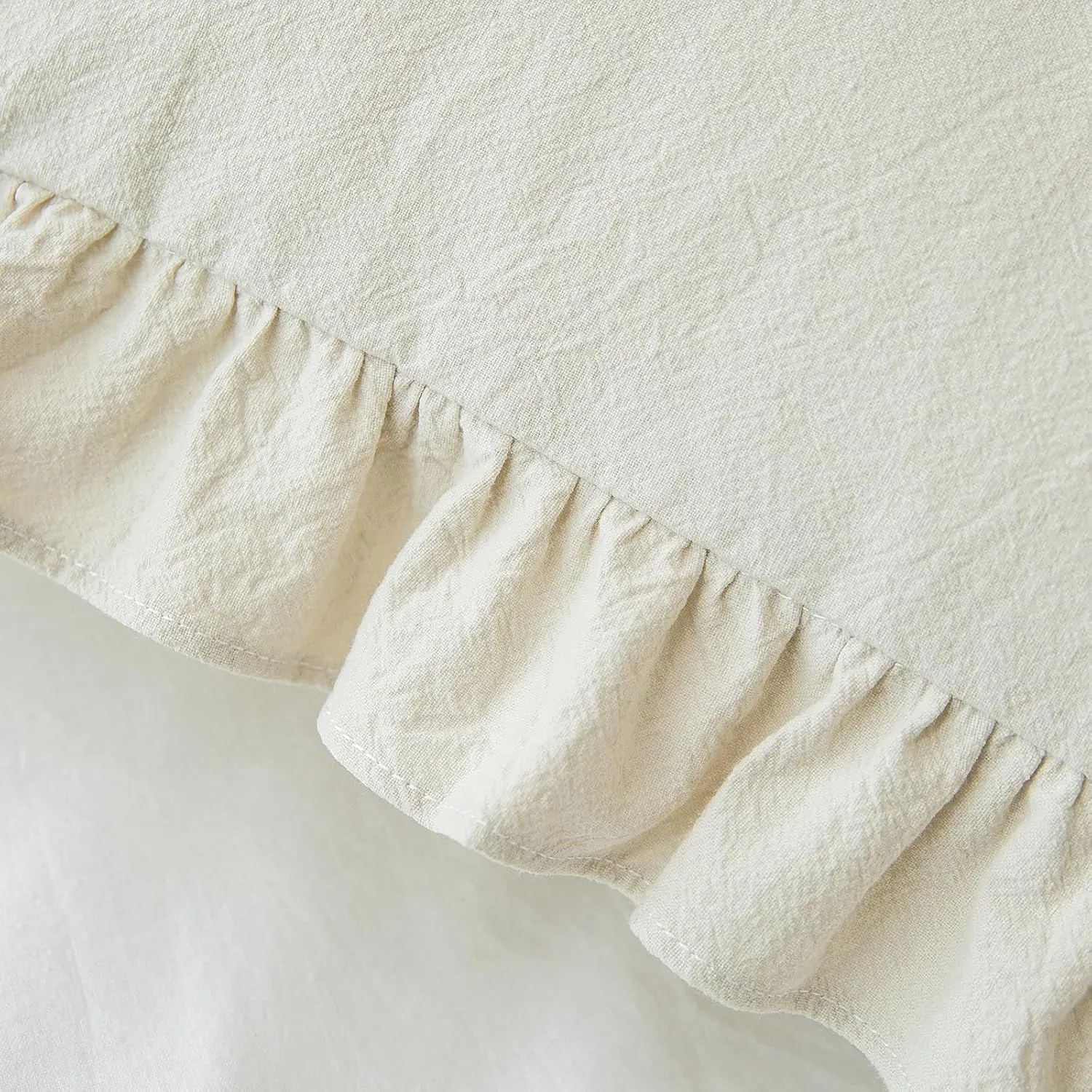 Pillow Shams Set of 2 Washed 100% Cotton Retro Ruffle Flounces Trim Solid Beige Decorative Pillow Cases for Home Bedroom Decor 20x26 Inch