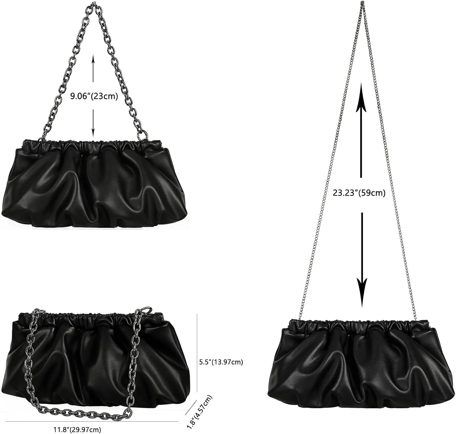 Pleated Evening Bag Soft Vegan Leather Dressy Clutch Purse Formal Ruched Handbag for Women