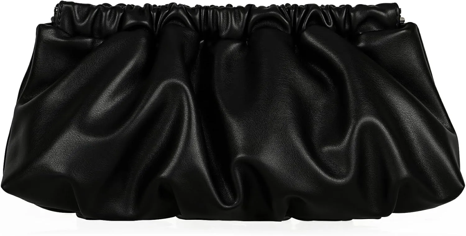Pleated Evening Bag Soft Vegan Leather Dressy Clutch Purse Formal Ruched Handbag for Women