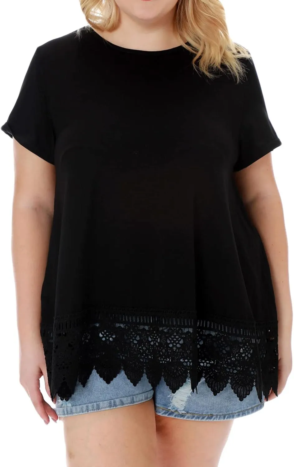 Plus Size Tunic Tops for Women Blouses Shirt Loose Fit Lace Extender Short Sleeve Halloween
