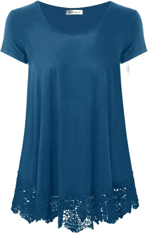 Plus Size Tunic Tops for Women Blouses Shirt Loose Fit Lace Extender Short Sleeve Halloween