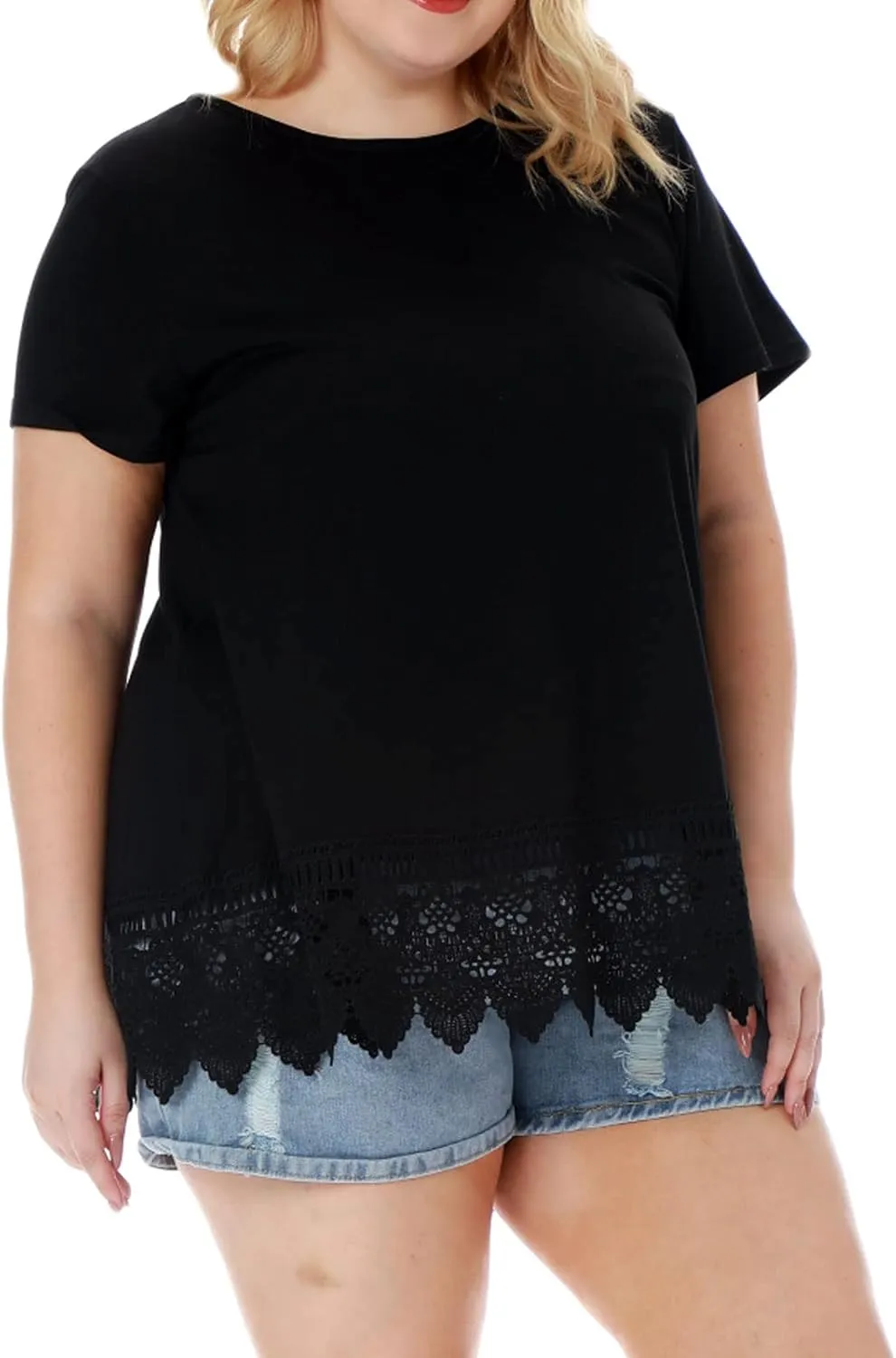 Plus Size Tunic Tops for Women Blouses Shirt Loose Fit Lace Extender Short Sleeve Halloween