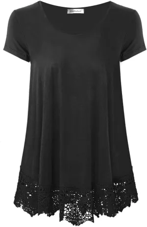 Plus Size Tunic Tops for Women Blouses Shirt Loose Fit Lace Extender Short Sleeve Halloween