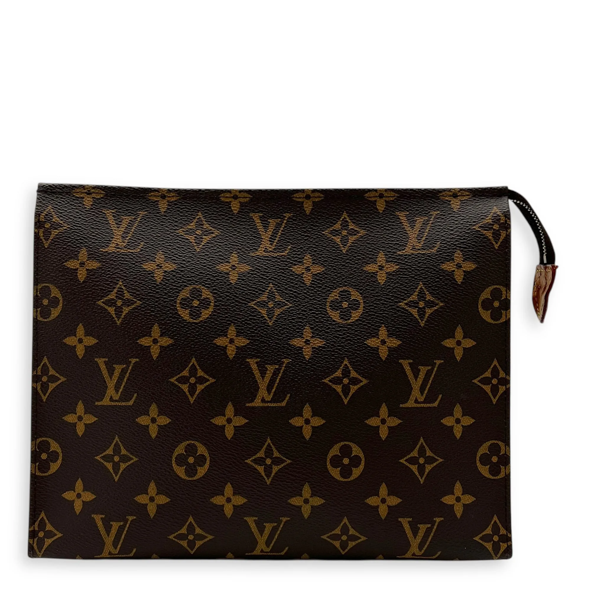 Pochette Toilette Brown Clutch in Coated Canvas, Gold hardware