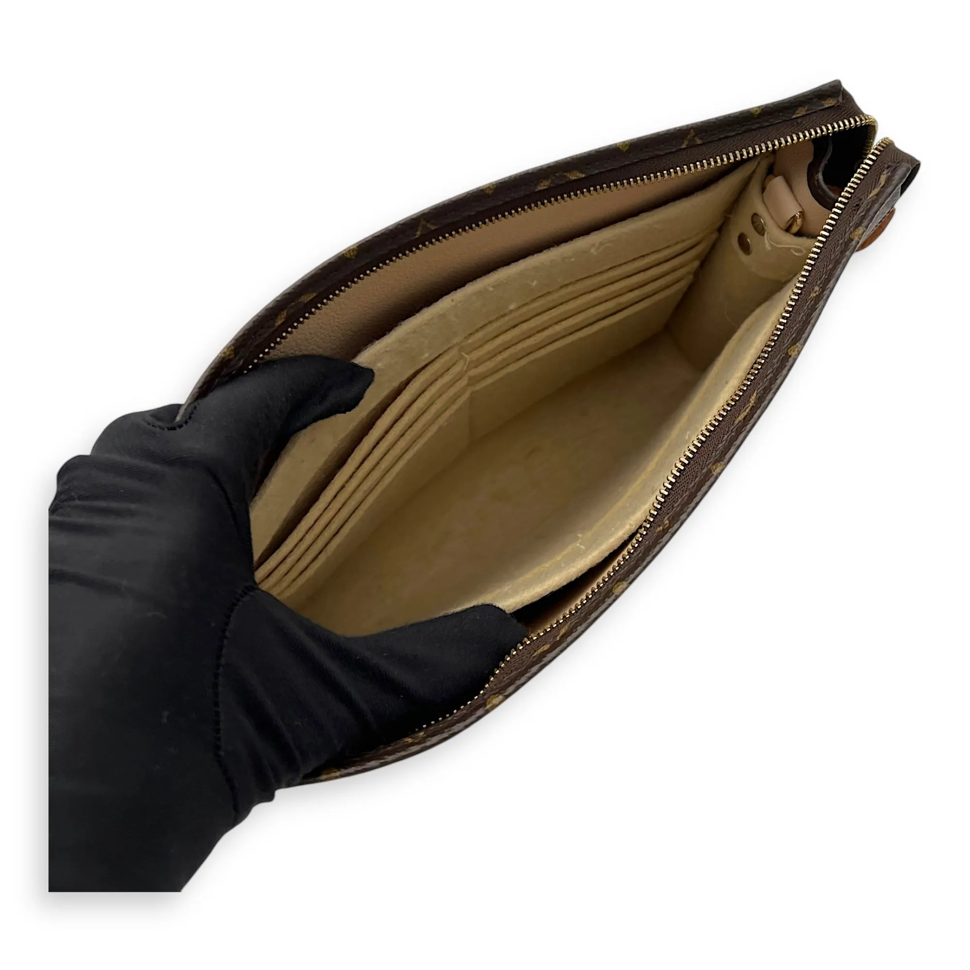 Pochette Toilette Brown Clutch in Coated Canvas, Gold hardware