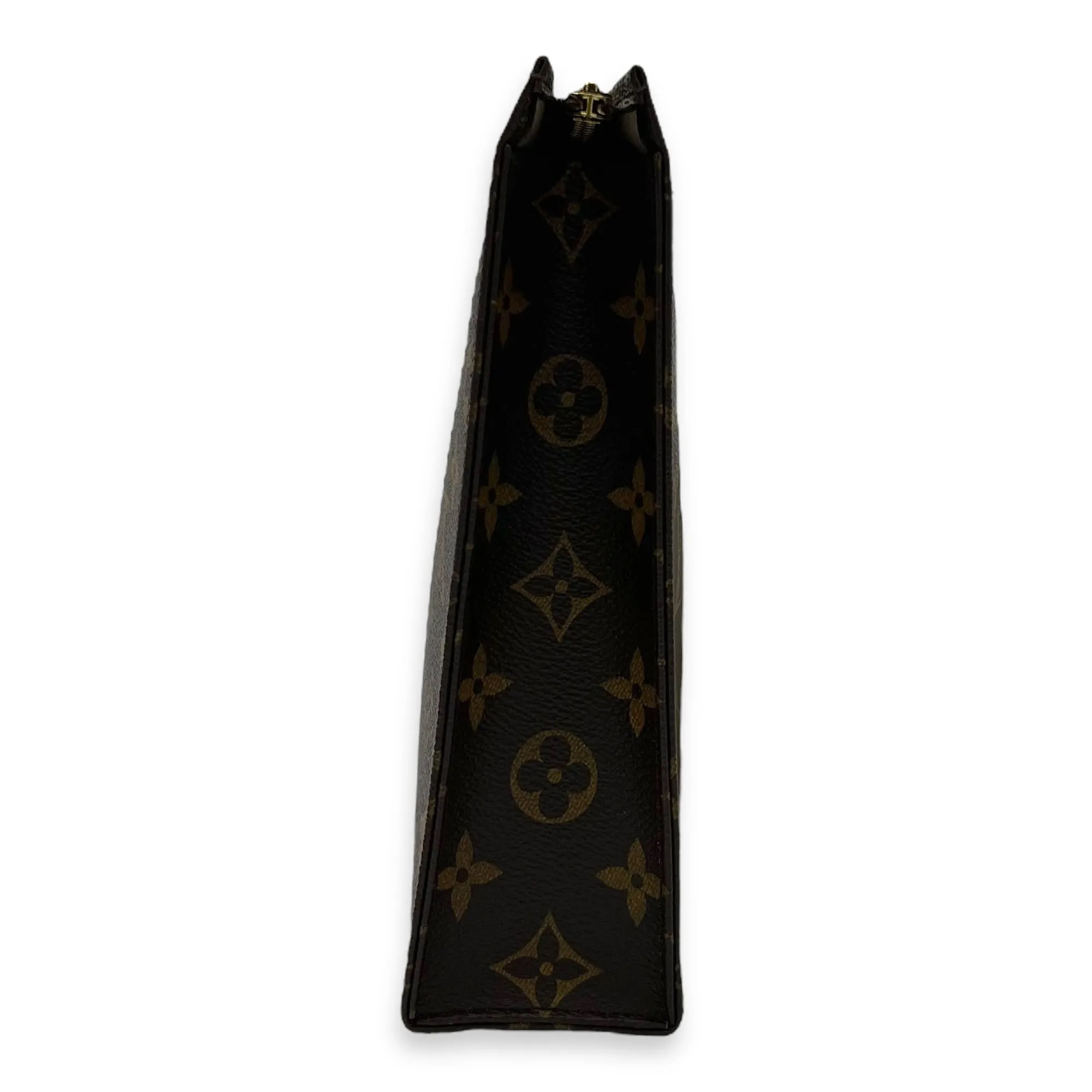 Pochette Toilette Brown Clutch in Coated Canvas, Gold hardware