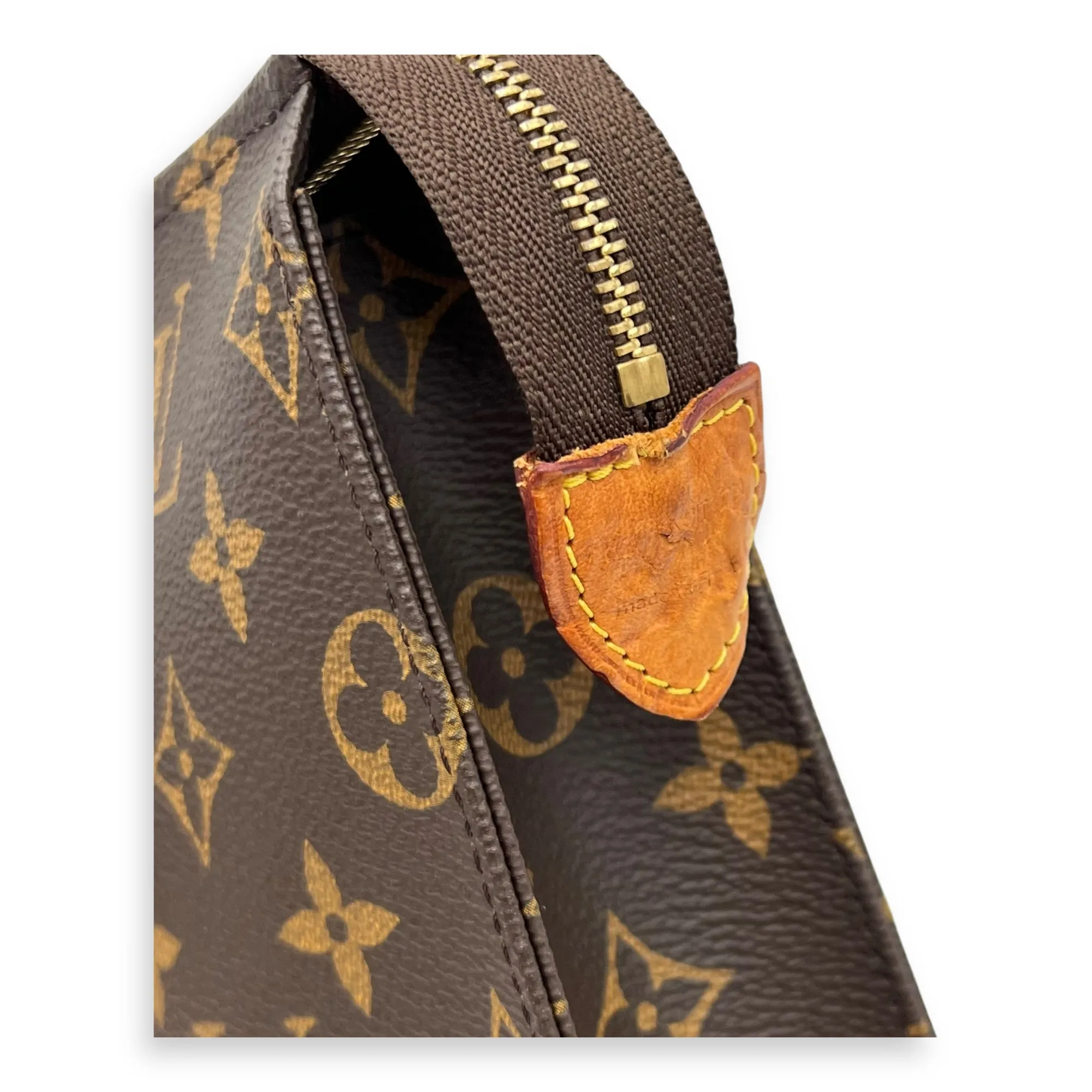 Pochette Toilette Brown Clutch in Coated Canvas, Gold hardware