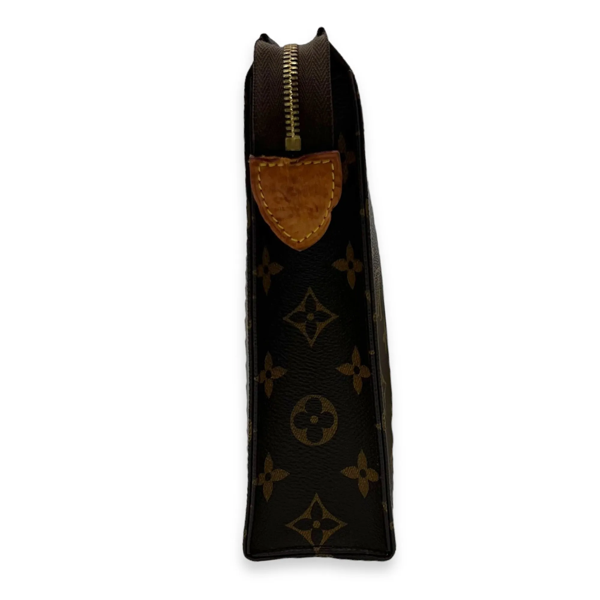 Pochette Toilette Brown Clutch in Coated Canvas, Gold hardware