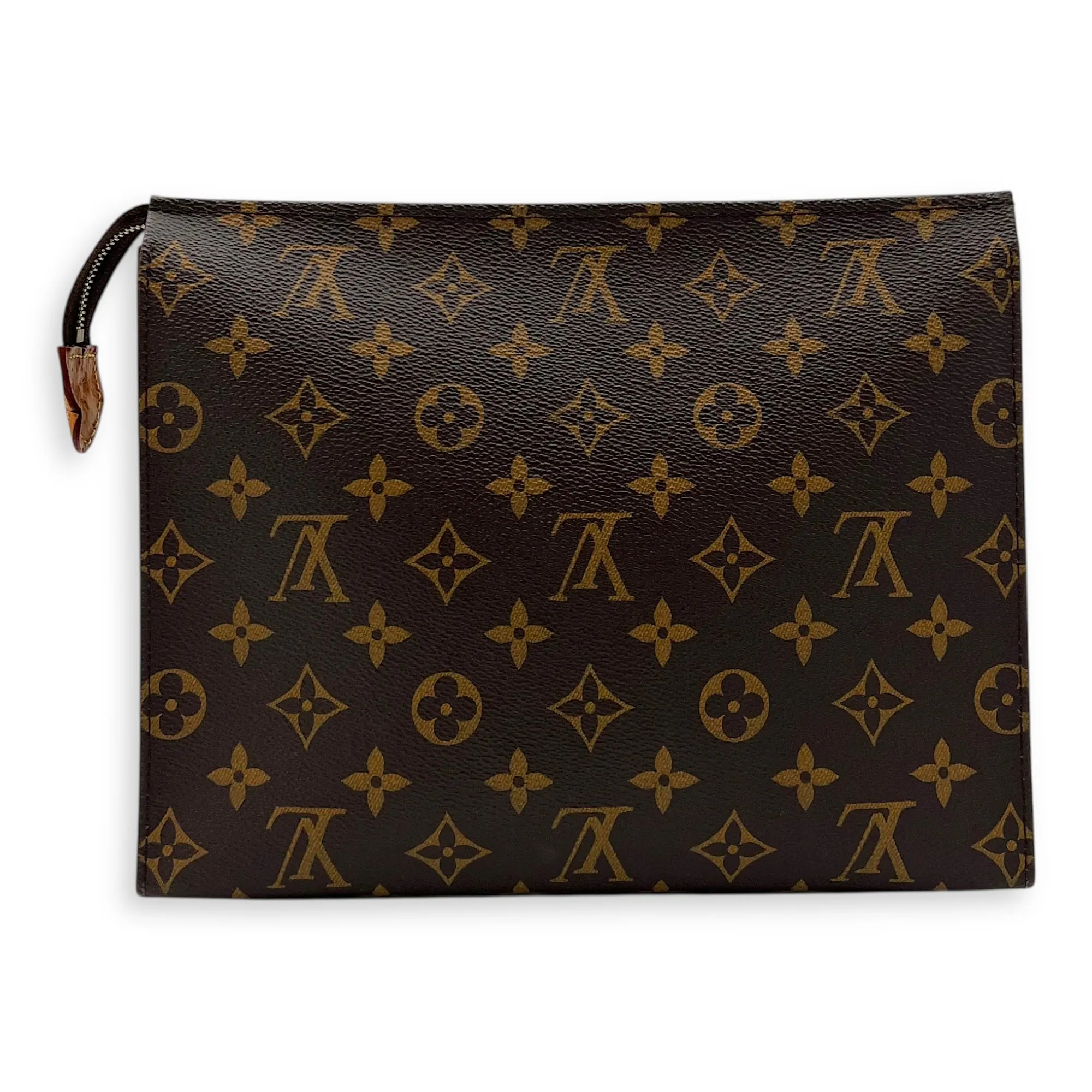 Pochette Toilette Brown Clutch in Coated Canvas, Gold hardware