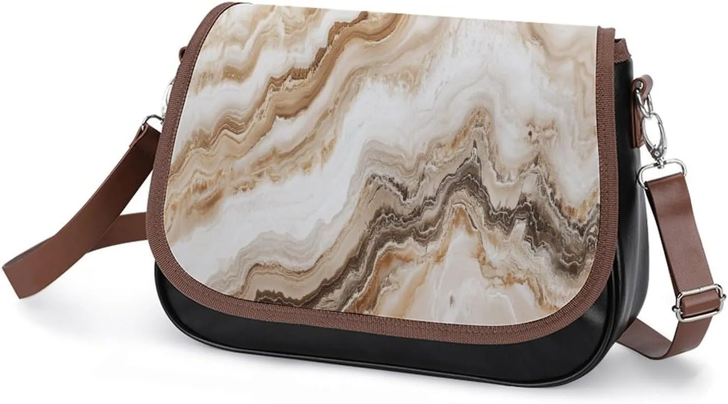 Polished Black Marble with Golden Veins Crossbody Bag Leather Crossbody Bag