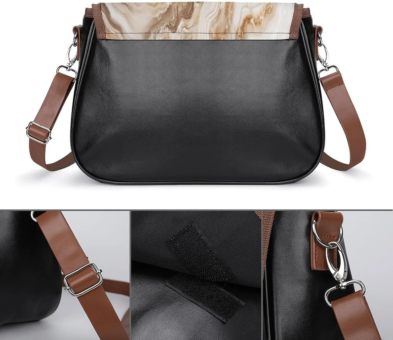 Polished Black Marble with Golden Veins Crossbody Bag Leather Crossbody Bag