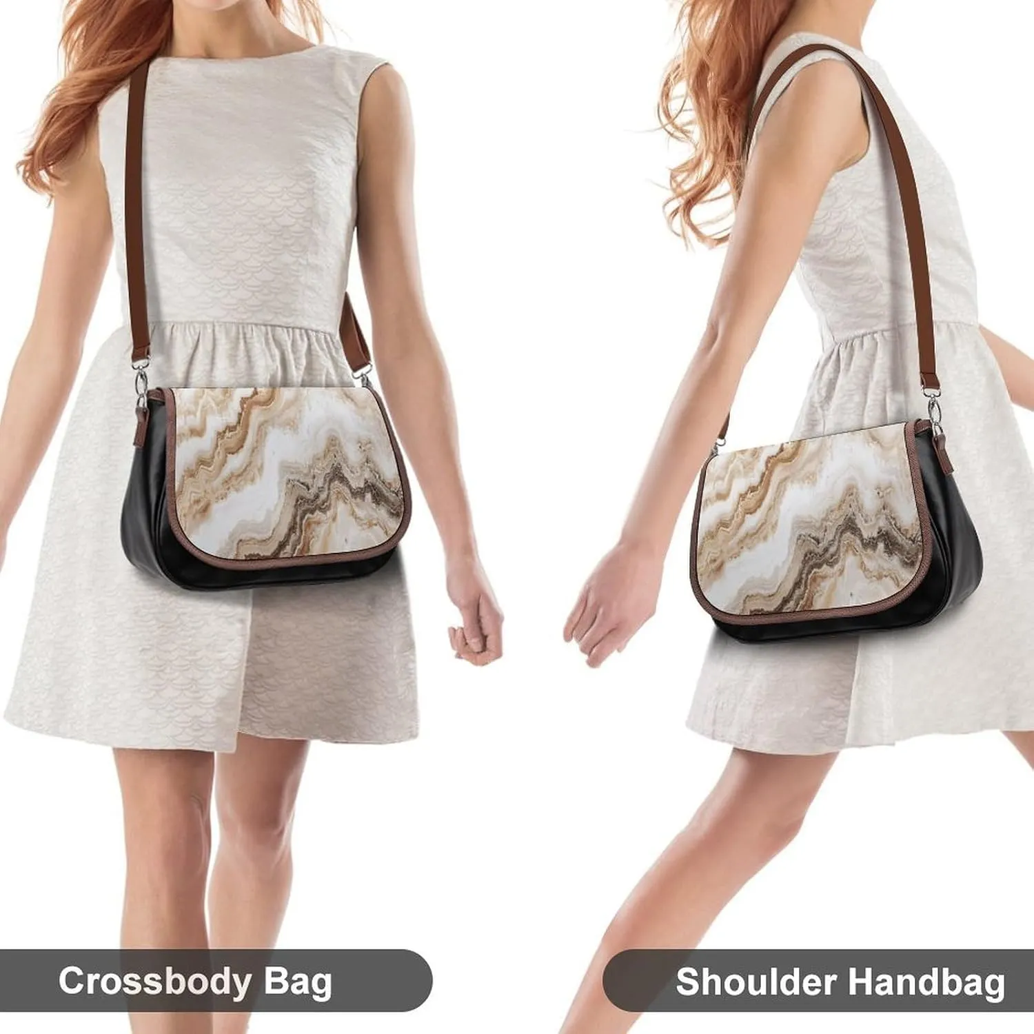 Polished Black Marble with Golden Veins Crossbody Bag Leather Crossbody Bag