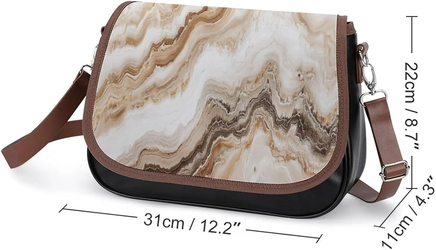 Polished Black Marble with Golden Veins Crossbody Bag Leather Crossbody Bag