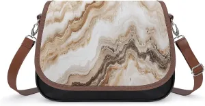 Polished Black Marble with Golden Veins Crossbody Bag Leather Crossbody Bag
