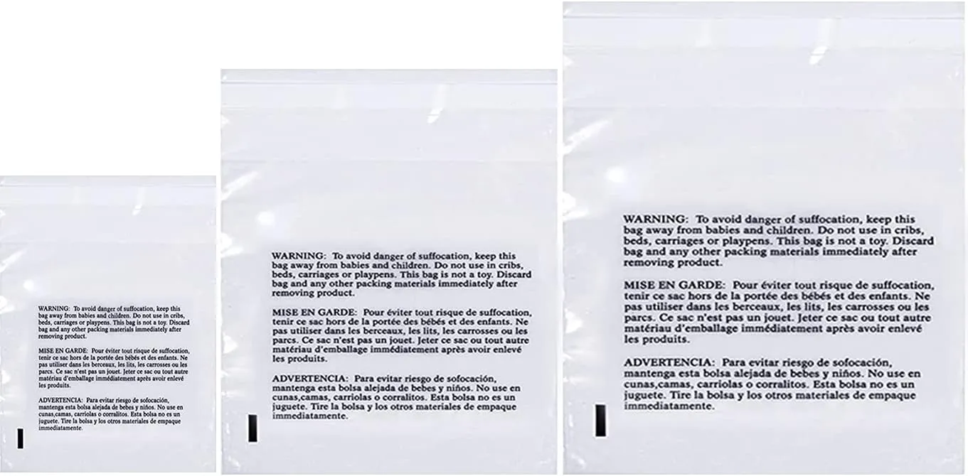 Poly Bags with Suffocation Warning 16x22, 20x24, 24x28 - X-Large Combo Pack of 150 (50 each size) - Clear Poly Bags by Retail Supply Co - Extra Strong Seal