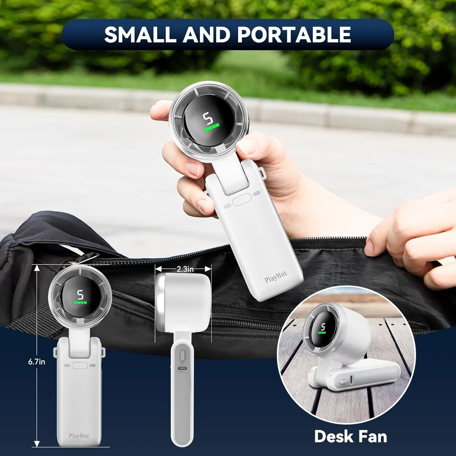 Portable Handheld Turbo Fan, 5 Gear Wind, Battery Operated, Up to 20 Working Hours, 3 IN 1 Hand Fan with Air Turbo Tech Cooling Fan for Outdoor Activities, Travel, Working (White)